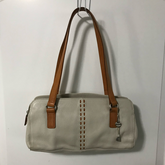 Fossil Vintage Cream with Tan Accent Leather Silver Key Purse - Picture 1 of 9